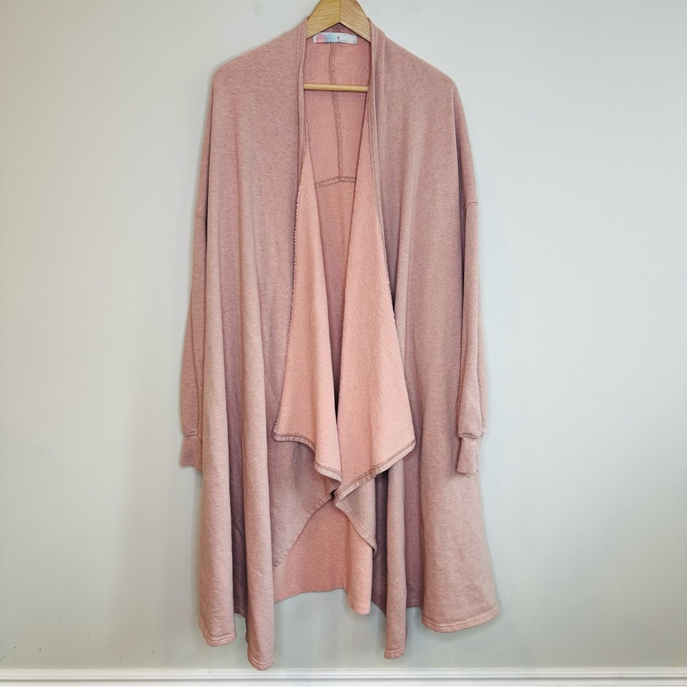 Free People Beach Red Eye Duster Open Front Cotton Cardigan in Heather Pink M/L